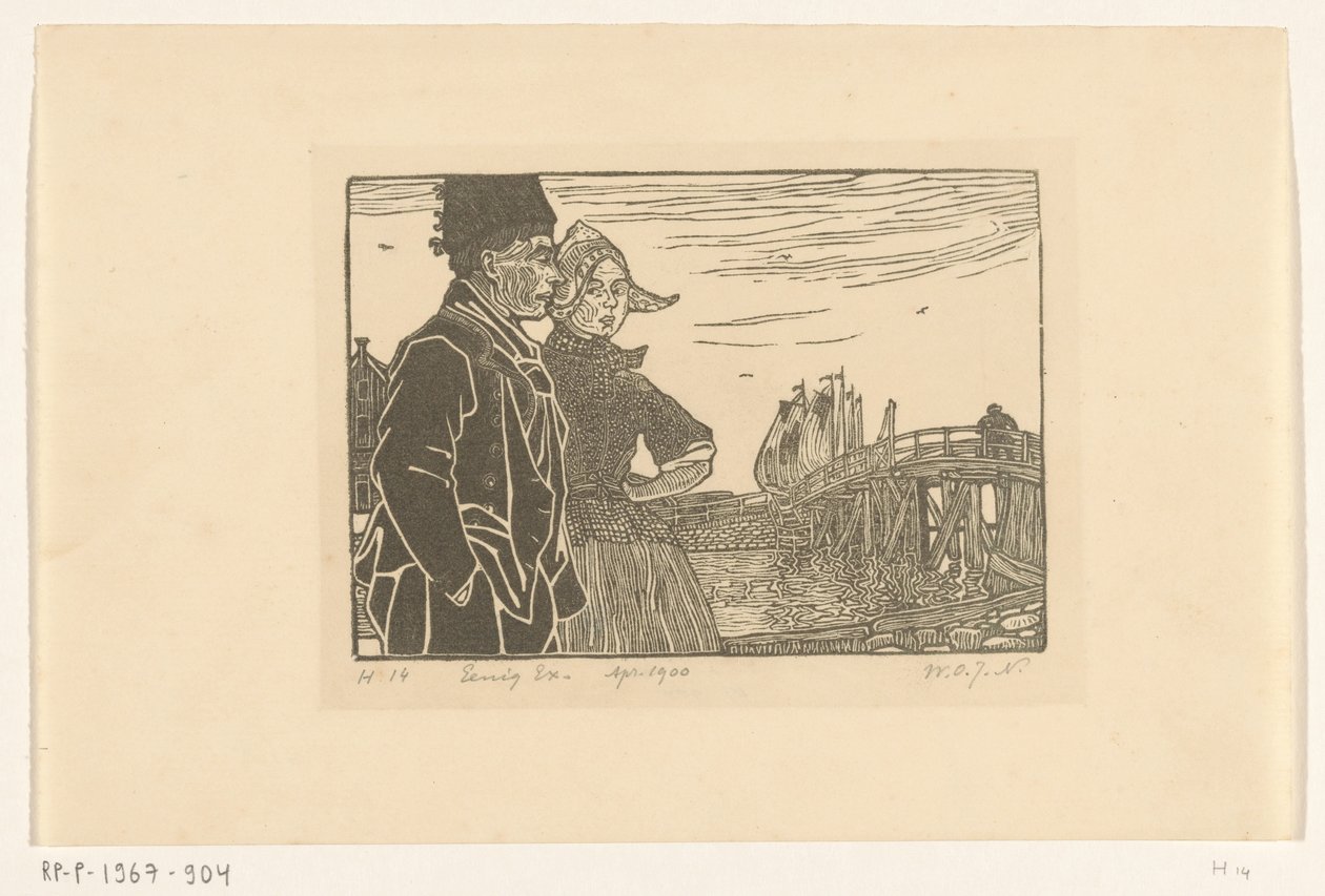 Muž a žena v kroji Volendam Pár (původní název) od Wijnand Otto Jan Nieuwenkamp (signed by artist)