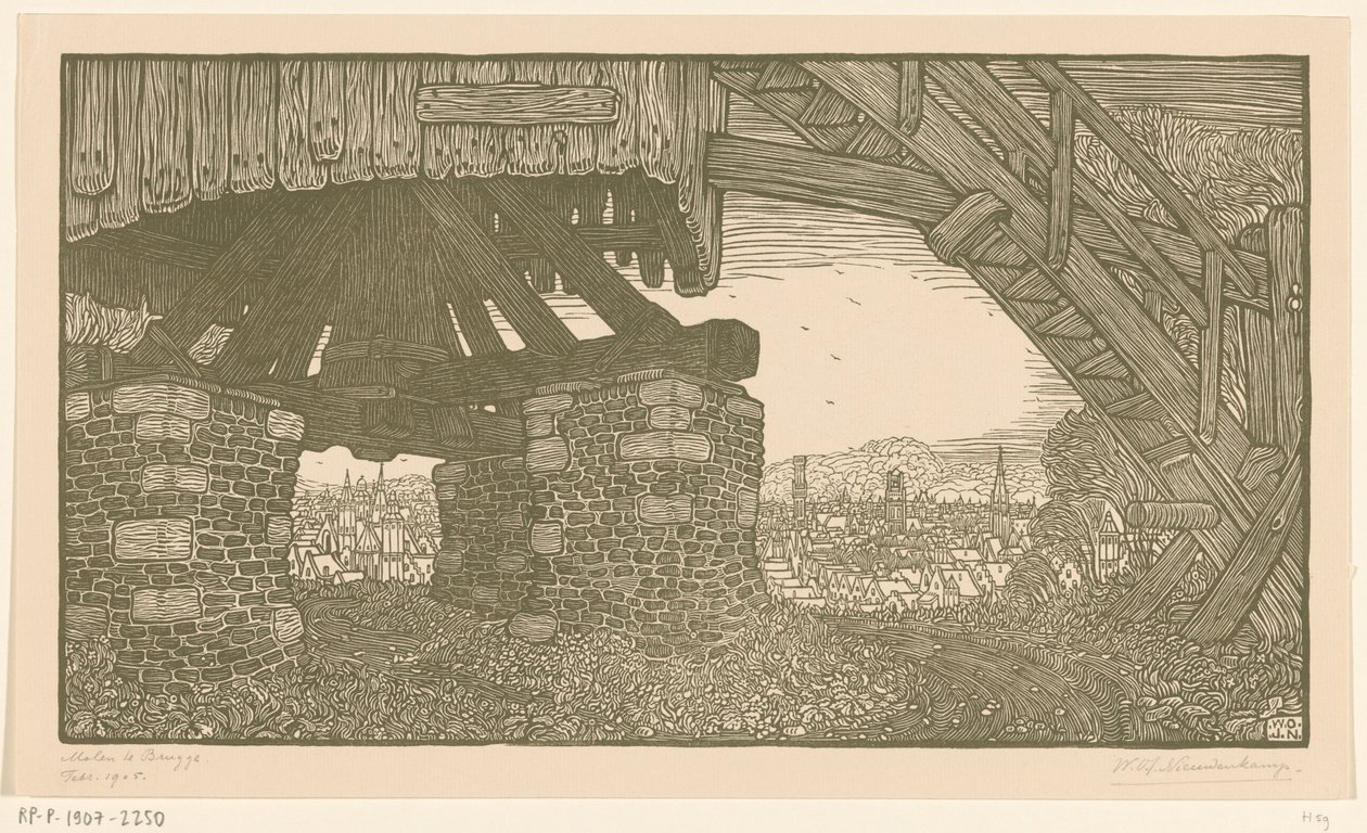 Spodní část mlýna na mouku v Bruggách Větrný mlýn v Bruggách (původní název) od Wijnand Otto Jan Nieuwenkamp (signed by artist)