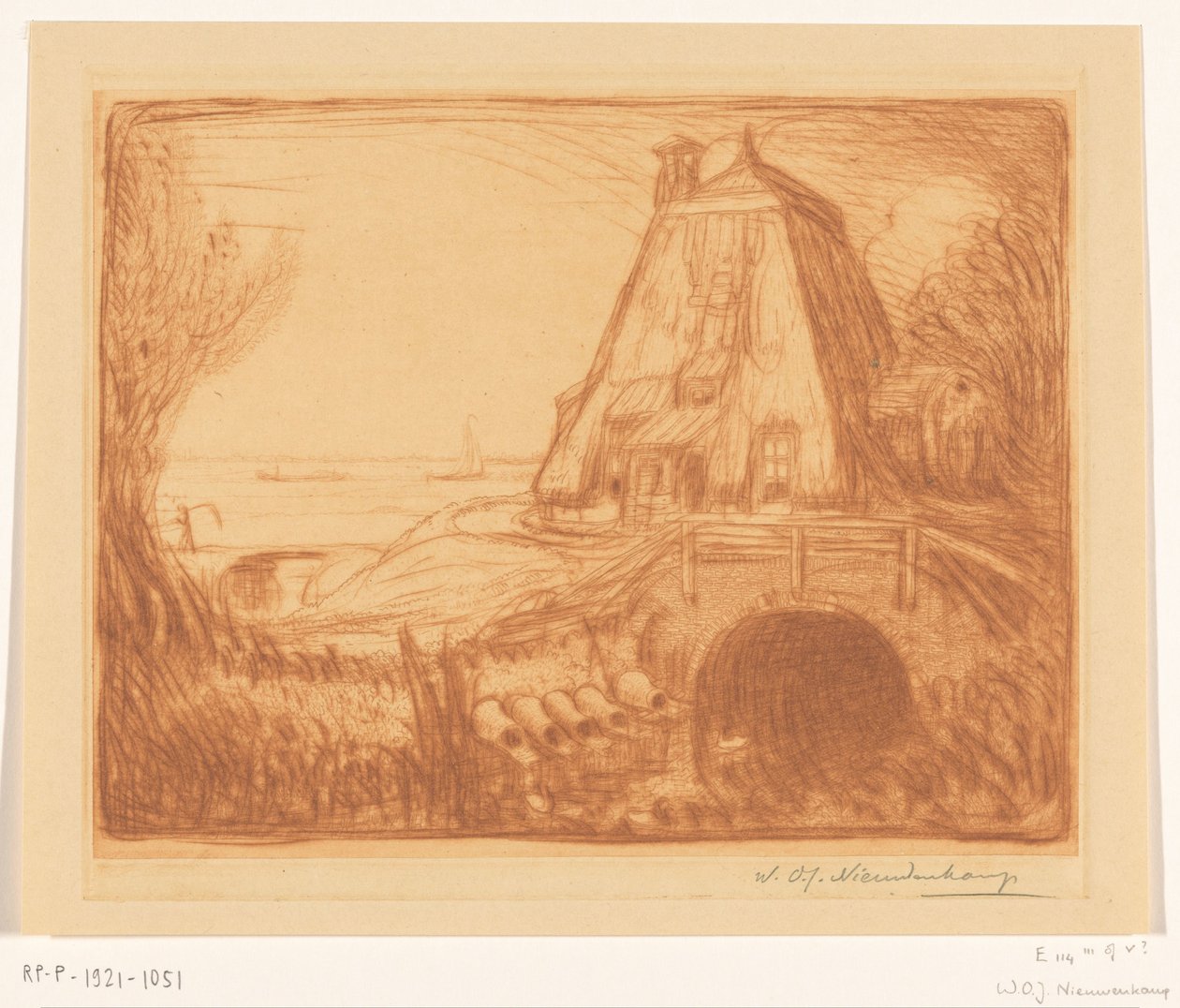 Spodní část vodního mlýna u Goudy Starý vodní mlýn (původní název) od Wijnand Otto Jan Nieuwenkamp (signed by artist)