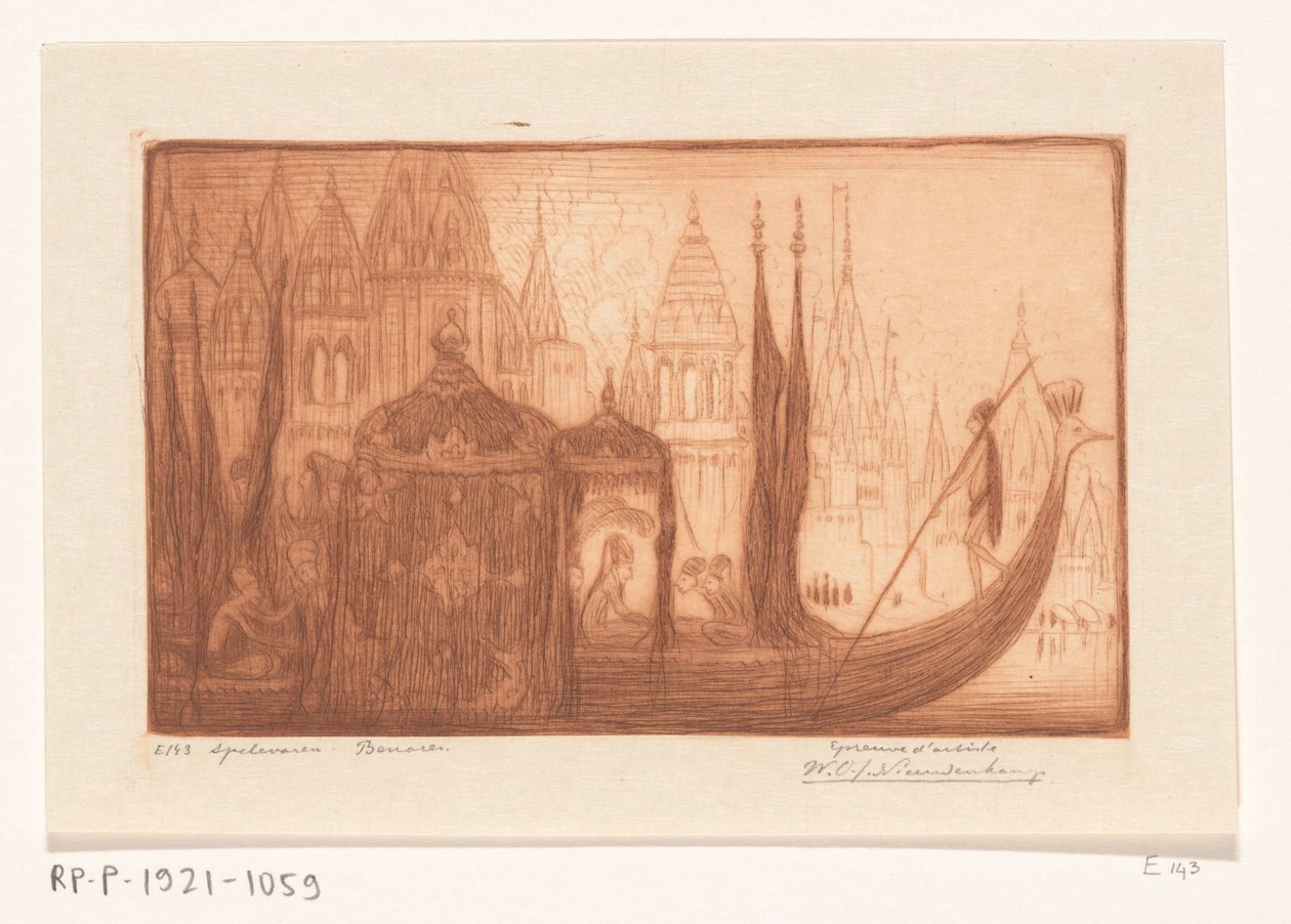 Výletní loď na Ganze v Benares Game sailing, Benares (původní název) od Wijnand Otto Jan Nieuwenkamp (signed by artist)
