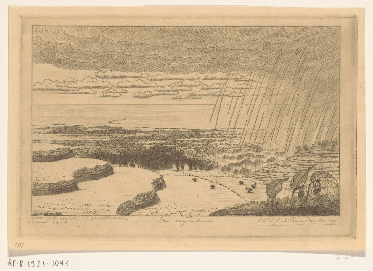 Srážky nad rýžovými poli v Gitgit na Bali A Rainstorm (původní název) od Wijnand Otto Jan Nieuwenkamp (signed by artist)