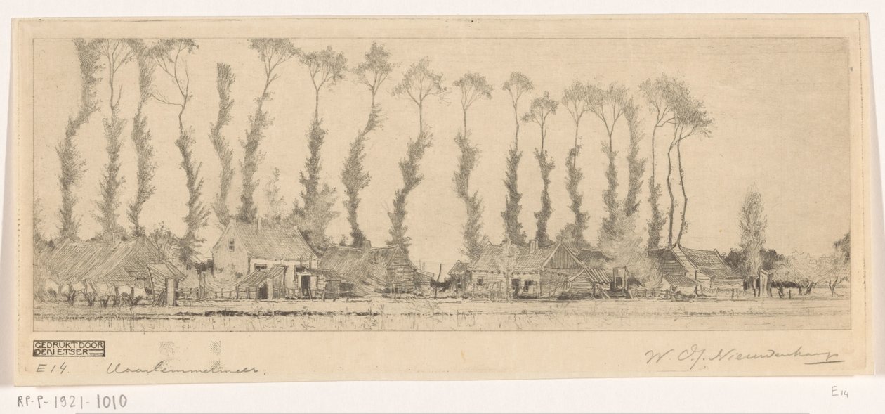 Řada stromů za domy v Haarlemmermeer V Haarlemmermeer (původní název) od Wijnand Otto Jan Nieuwenkamp (signed by artist)