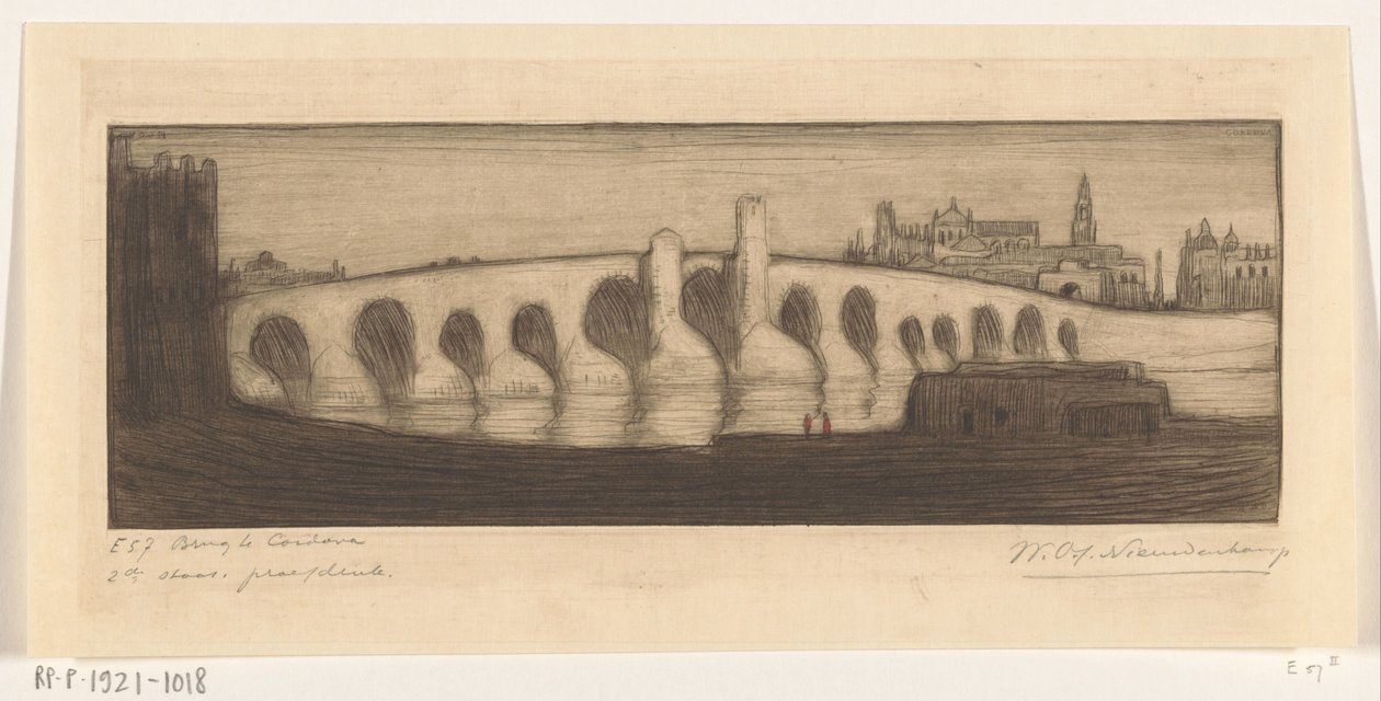 Romeinse brug nad Guadalquivirem v Córdobě Brug te Cordova (původní název) od Wijnand Otto Jan Nieuwenkamp (signed by artist)