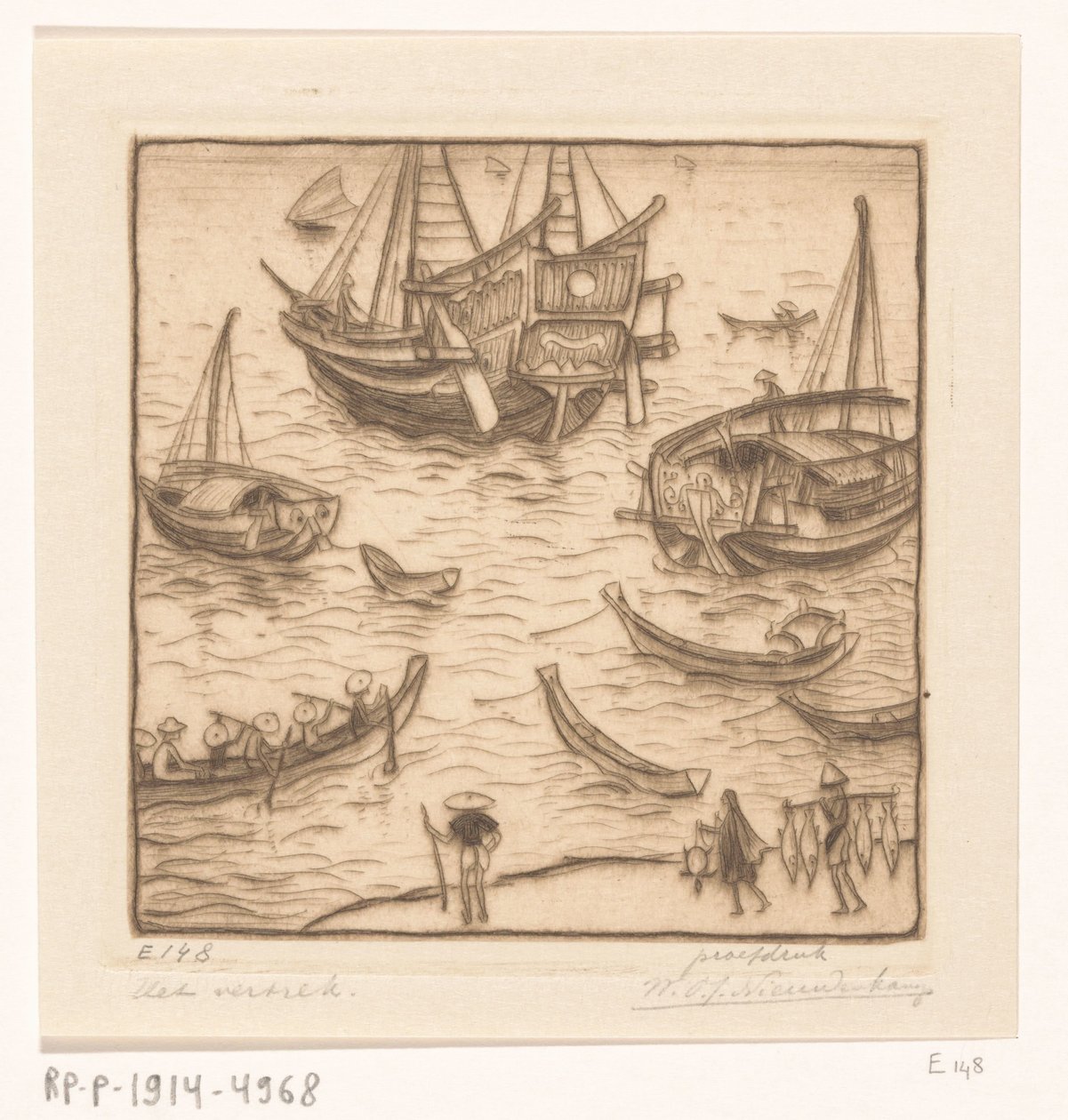 Lodě v zátoce na východním pobřeží Lomboku The Departure, Lombok (původní název) od Wijnand Otto Jan Nieuwenkamp (signed by artist)