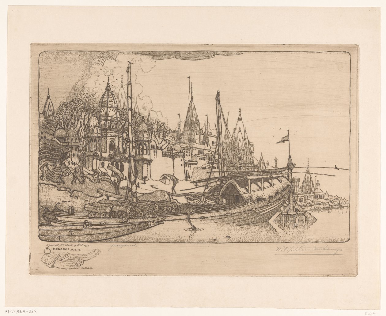 Loď s palivovým dřívím na břehu Gangy v Benares Loď s palivovým dřívím, Benares (původní název) od Wijnand Otto Jan Nieuwenkamp (signed by artist)