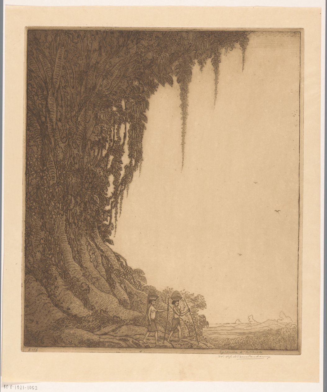 Dvě ženy s miskou ovoce na hlavě na Bali The Fruit Bearer (původní název) od Wijnand Otto Jan Nieuwenkamp (signed by artist)