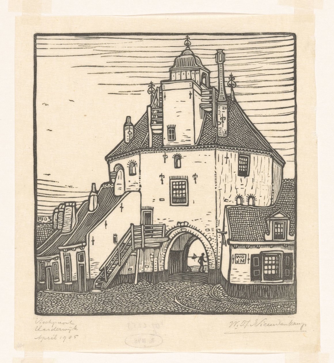 Rybářský přístav v Harderwijku Het Vischpoortje, Harderwijk (původní název) od Wijnand Otto Jan Nieuwenkamp (signed by artist)