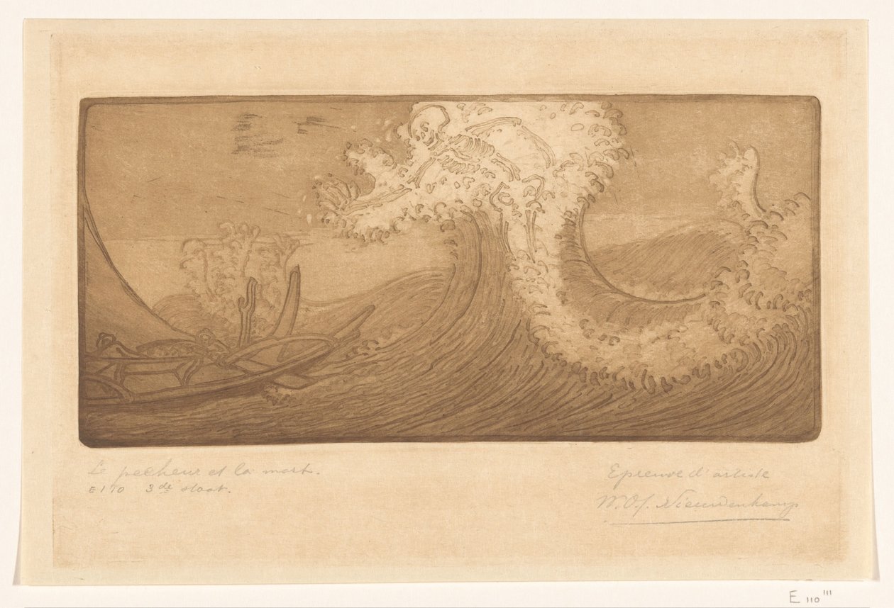 Rybáři na moři a smrt The Traveler and Death (původní název) Le Pecheur et la Mort (název na objektu) od Wijnand Otto Jan Nieuwenkamp (signed by artist)