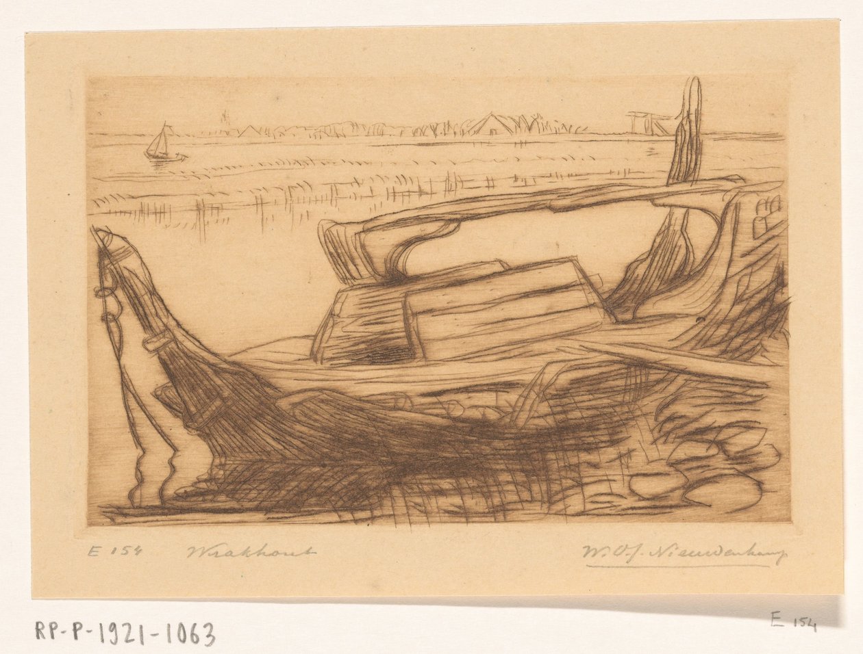 Vrak botteru v přístavu Monnickendam Vrak (původní název) od Wijnand Otto Jan Nieuwenkamp (signed by artist)