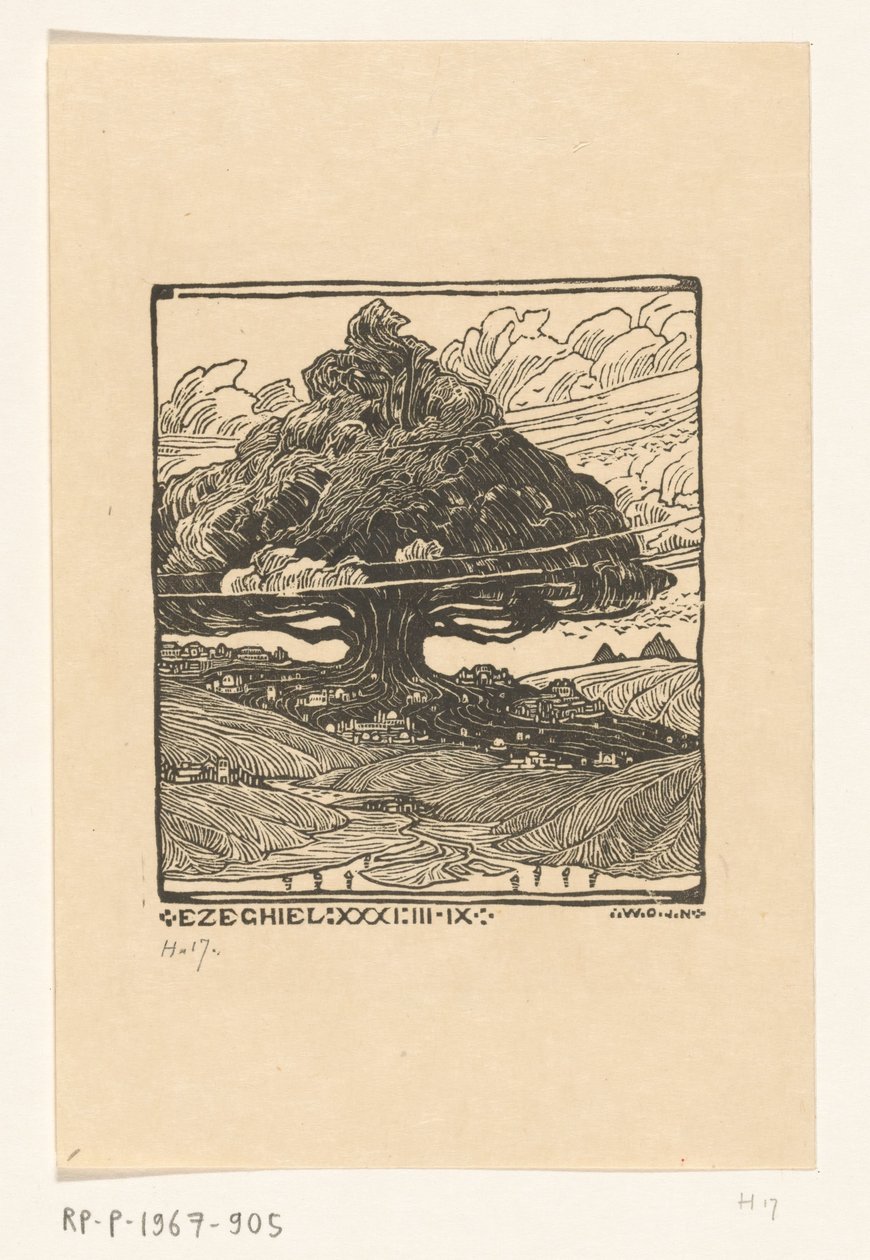 Města pod cedrem v horské krajině Dream Face of Ezekiel (původní název) od Wijnand Otto Jan Nieuwenkamp
