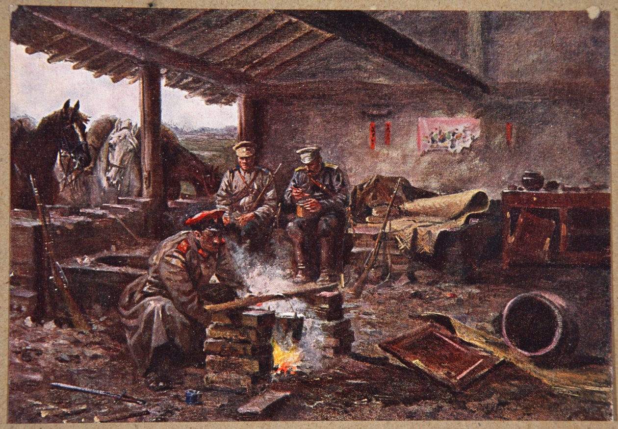 Dragouni 51. pluku ukrývající se ve zdemolovaném fanouškovi, ilustrace z 