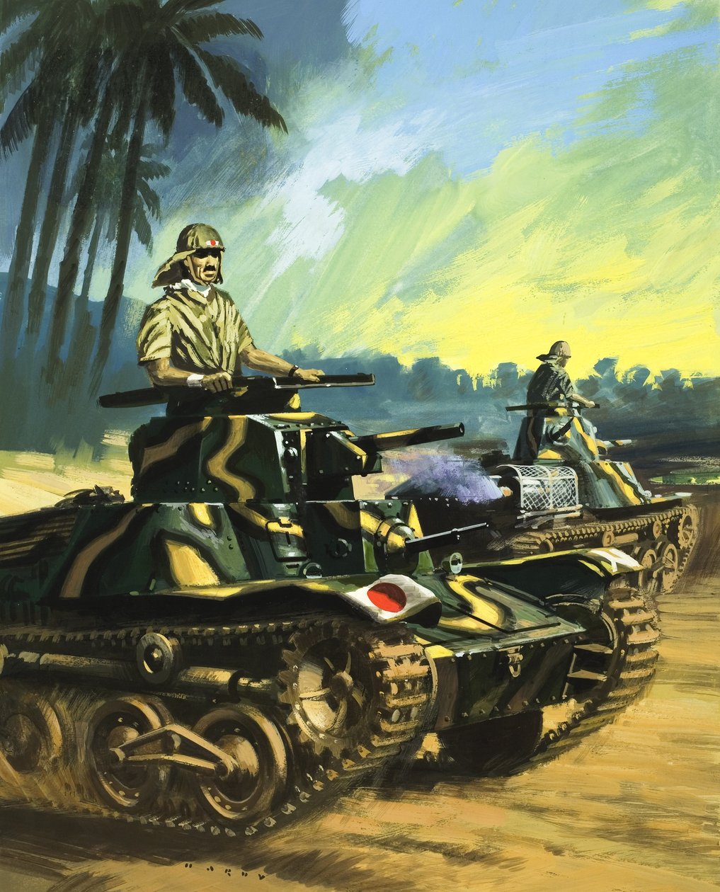 Japonské tanky (kvaš na papíře) od Wilf (20th century) Hardy