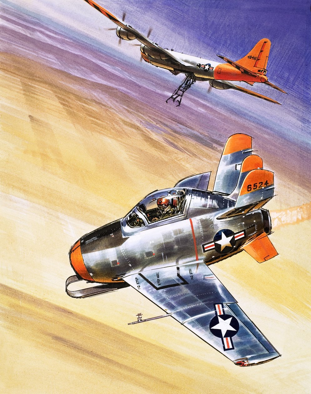 Mini stíhačka, ilustrace z knihy "Into the Blue od Wilf (20th century) Hardy