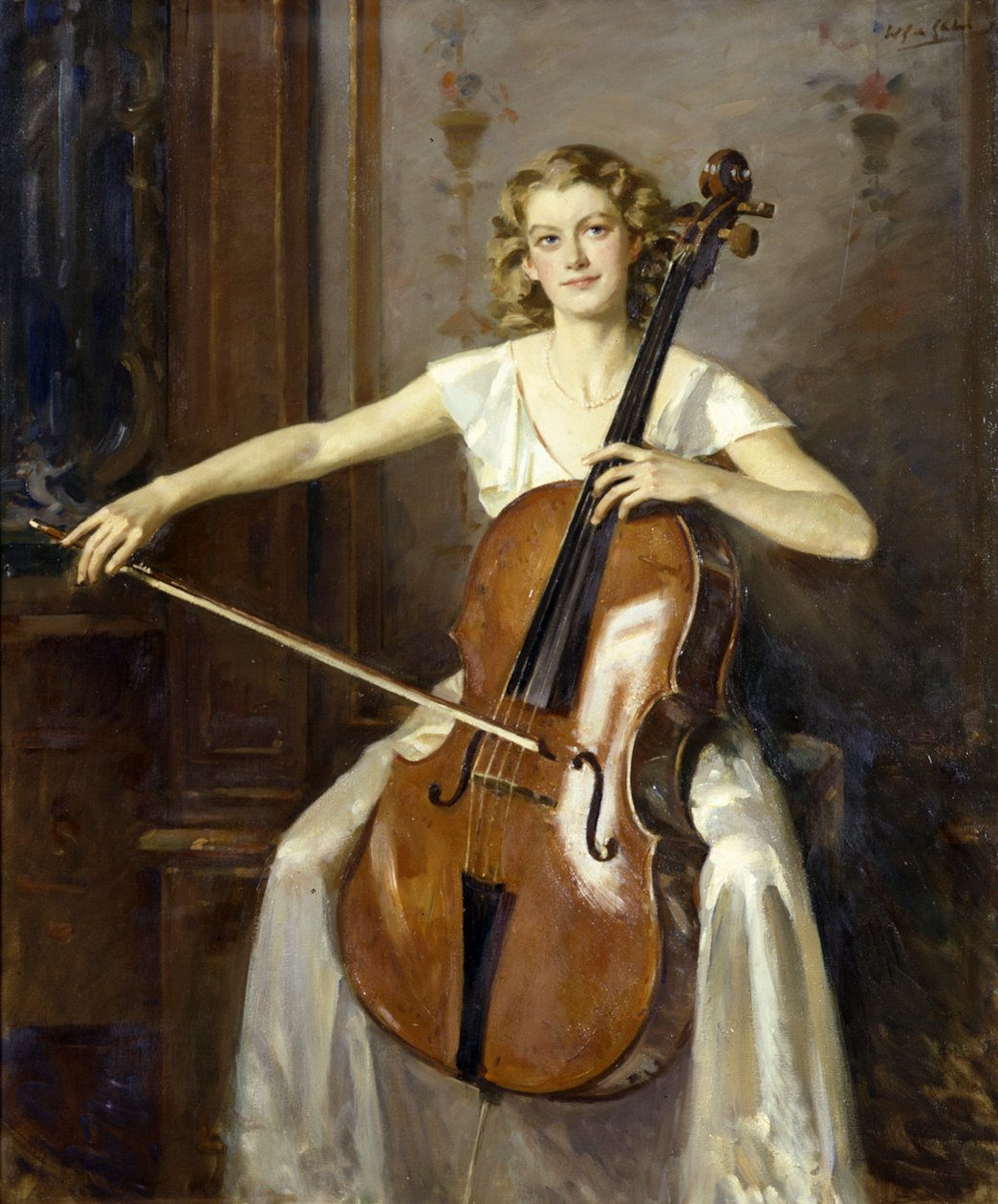Portrét Florence Hootonové hrající na violoncello. Autor: Wilfred de Glehn od Wilfred Gabriel de Glehn