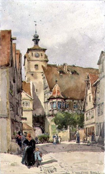 Pouliční scéna, Rotenburg, ukazující Weisser Turm a Judentanzhaus od Wilfrid Williams Ball