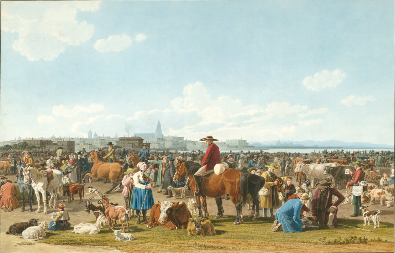Dobytčí trh před velkým městem na jezeře, 1820 od Wilhelm Alexander Kobell