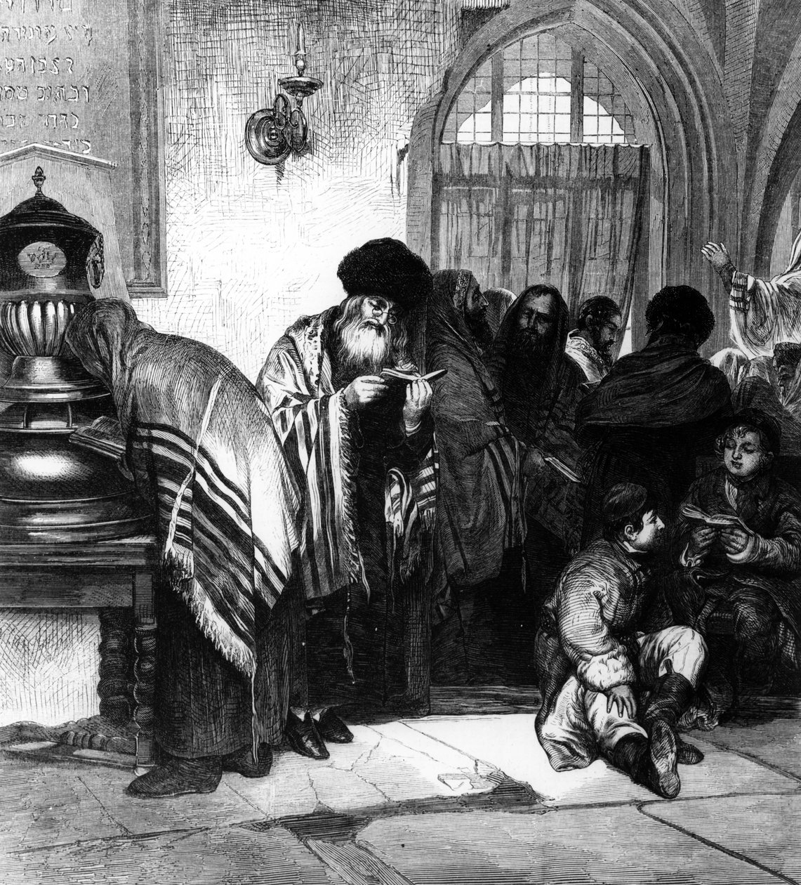 Polští Židé v synagoze od Wilhelm August Stryowski