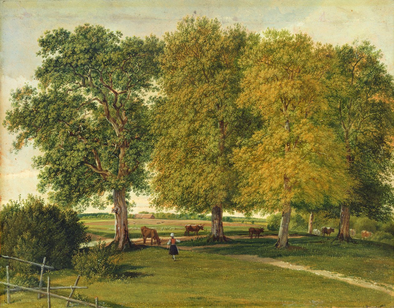Pastevec s dobytkem pod podzimními stromy, kolem roku 1821 (olej na papíře položeném na kartonu) od Wilhelm Alexander Kobell