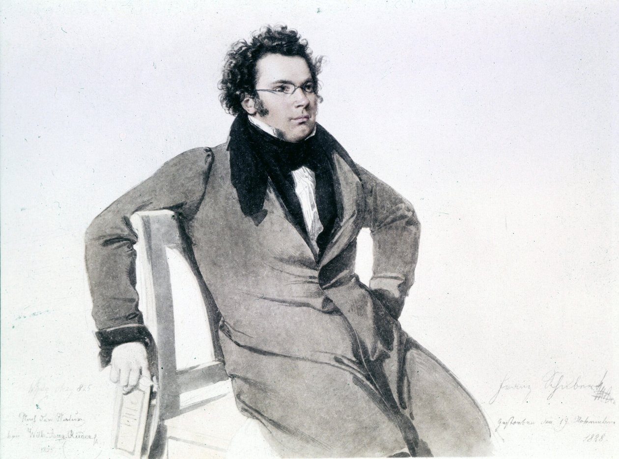 Franz Schubert (1797 - 1828), akvarel od Augusta Reidera od Wilhelm August Rieder