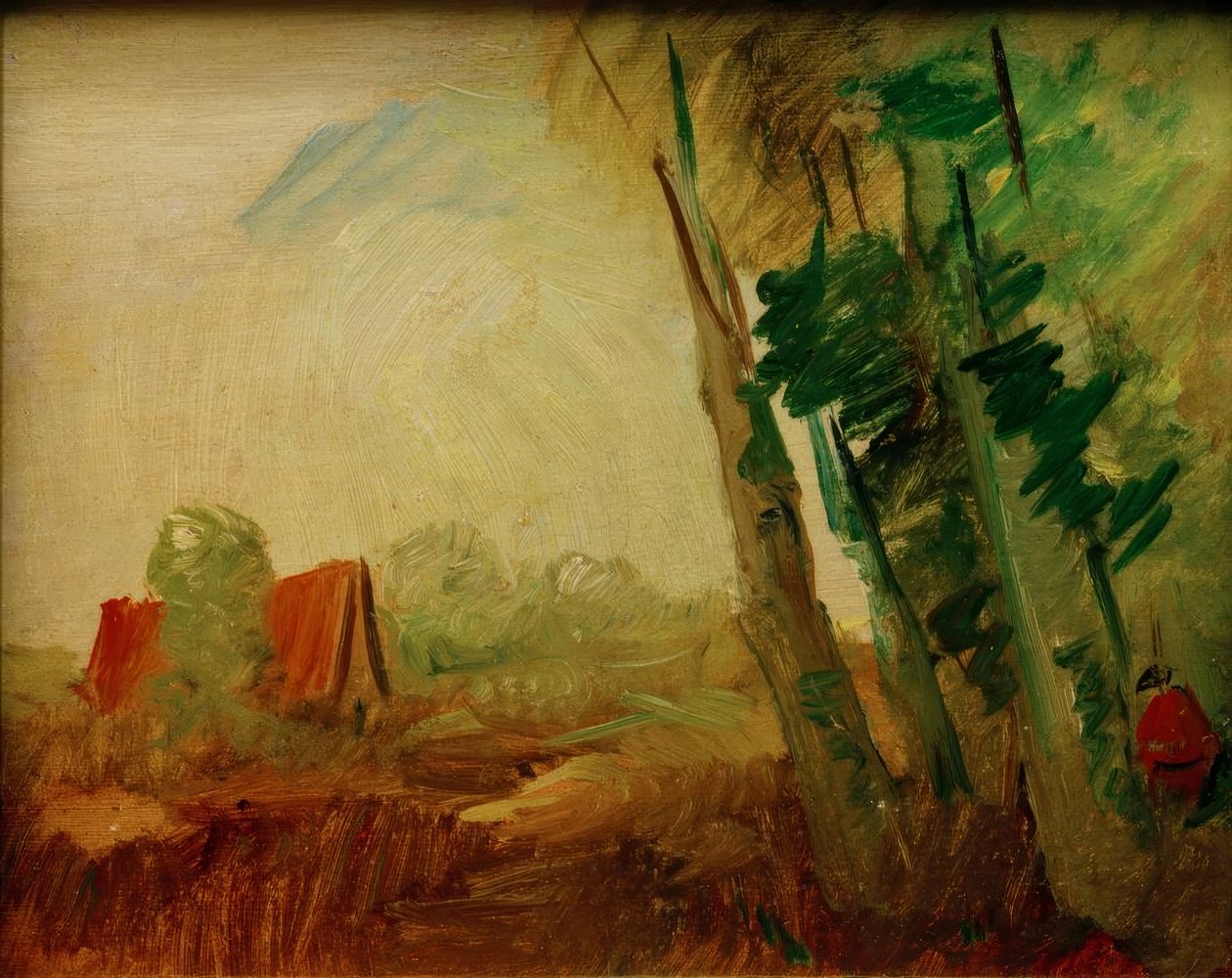 Červený dům v poli před okrajem lesa vpravo od Wilhelm Busch