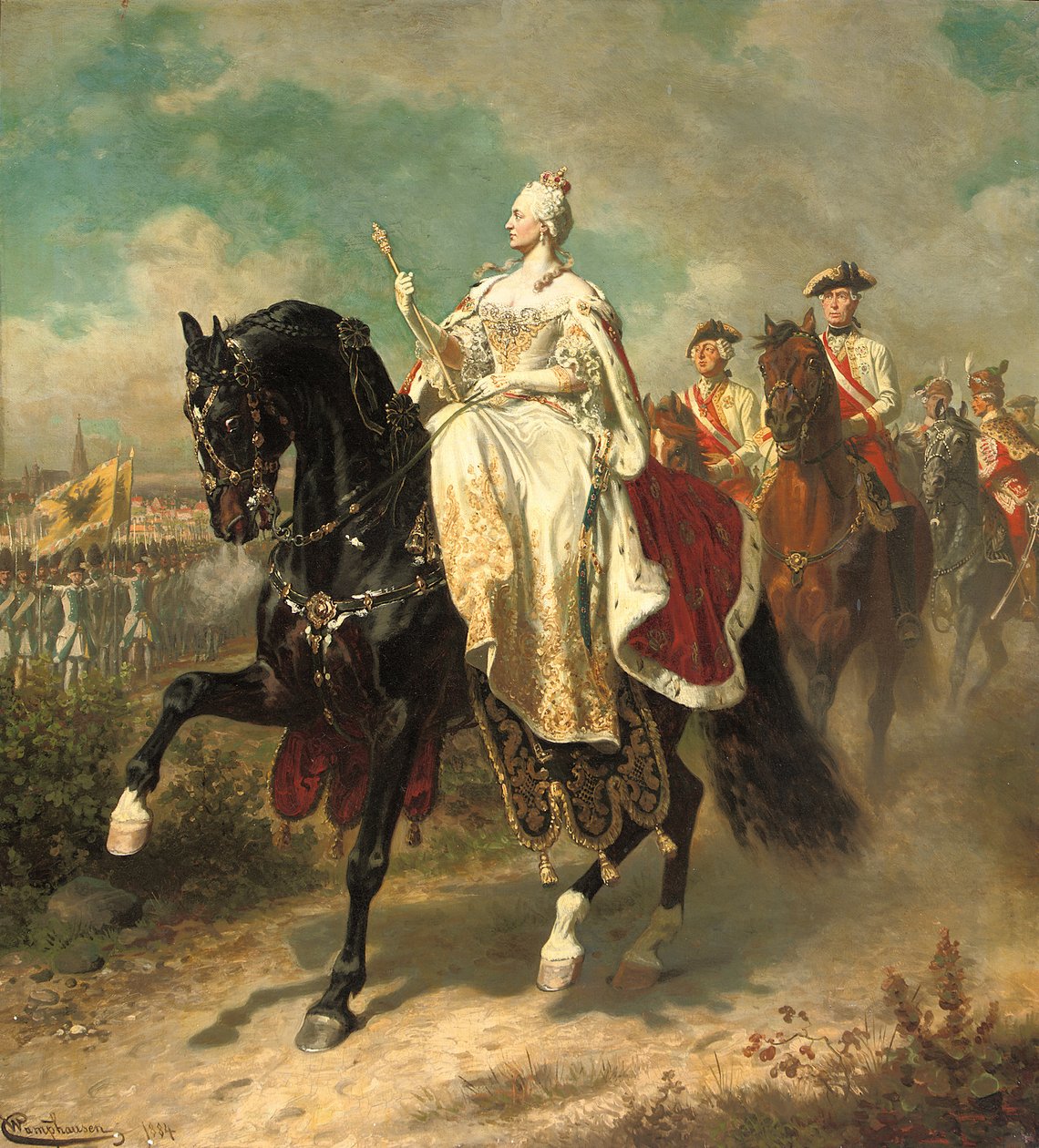 Císařovna Marie Terezie na koni inspekce rakouských vojsk, 1884 od Wilhelm Camphausen