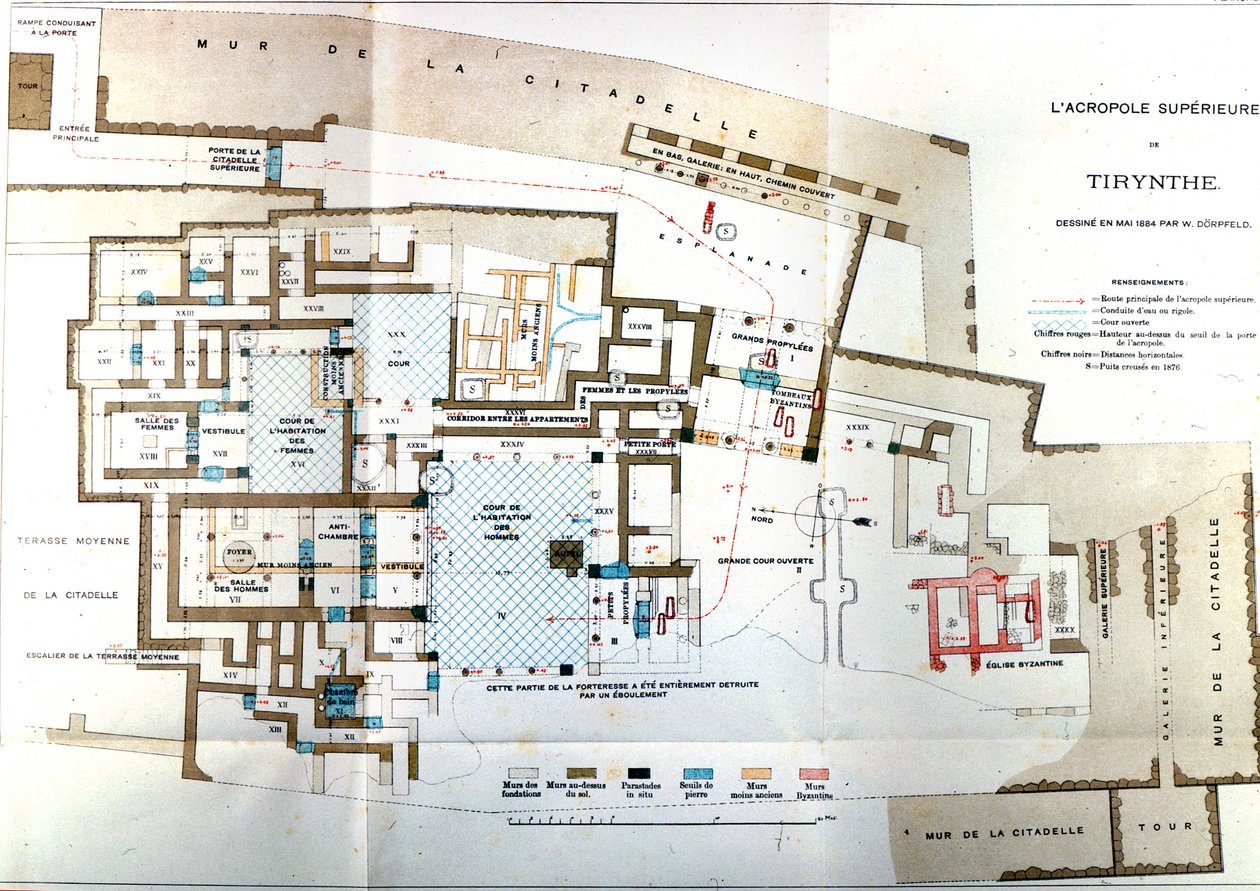 Mapa starověkého města Řecka Tiryns, Heinrich Schliemann, Paříž od Wilhelm Doerpfeld