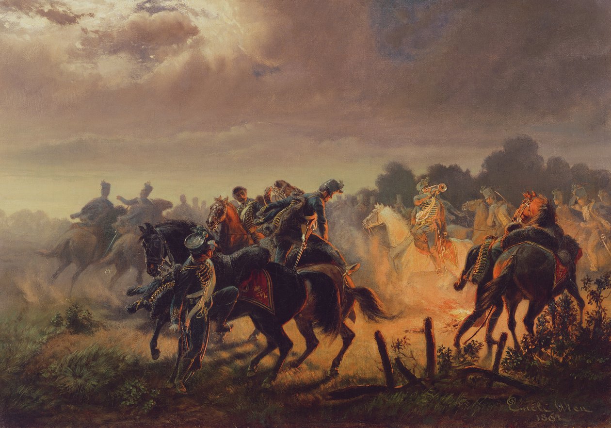 Noční poplach, husarská základna v italské kampani 1848-49, 1862 od Wilhelm Emele
