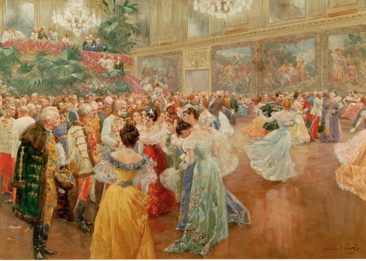 Dvorní míč v Redoutensaele, císařský palác, Vídeň ... (akvarel) od Wilhelm Gause