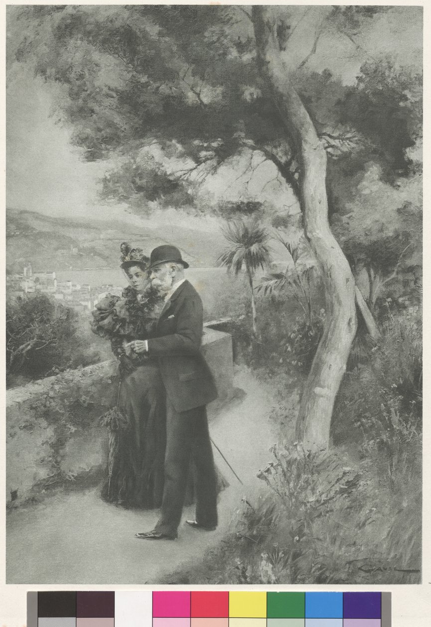 Rakouský císařský pár v zahradě hotelu Cap Martin (rytina) od Wilhelm Gause