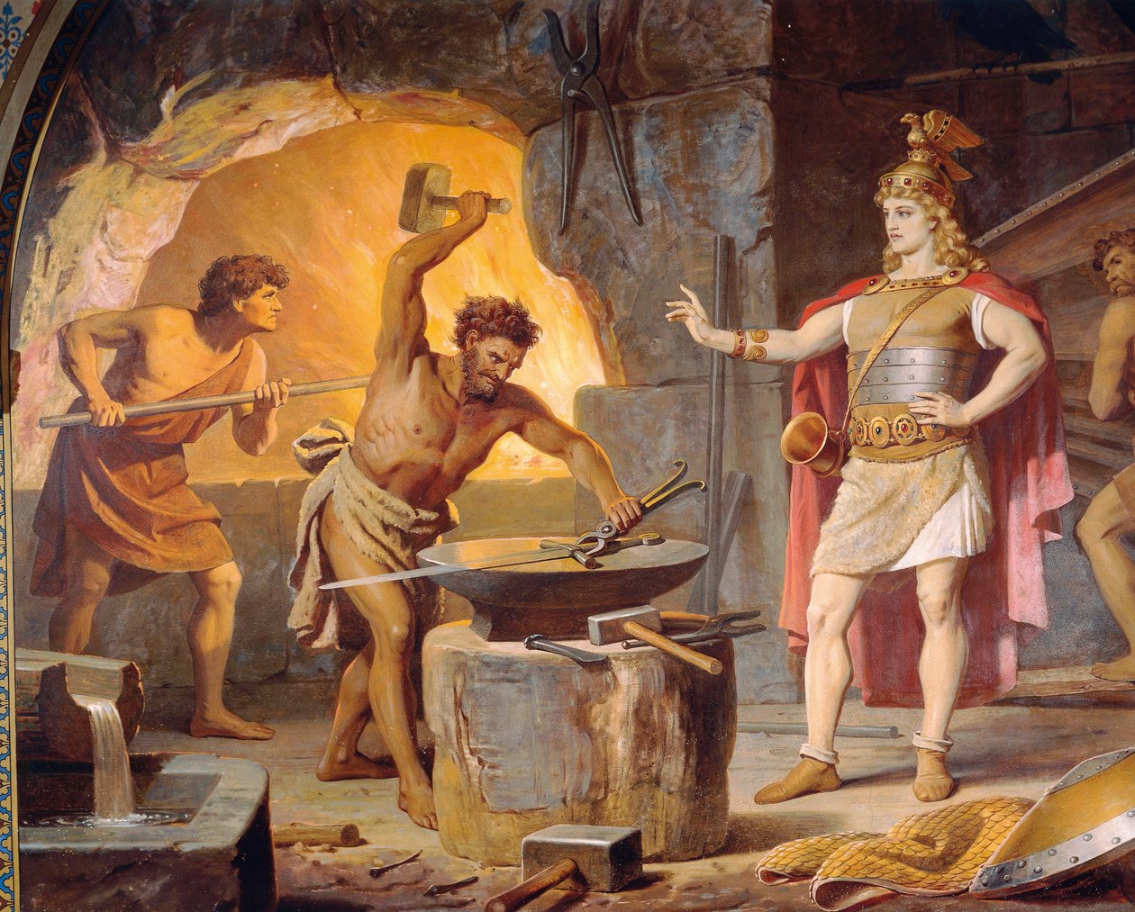 Sigurd jde do trpasličího mima, ze Sigurd Saga, Lower Hall, c.1882-83 (nástěnná malba) od Wilhelm Hauschild