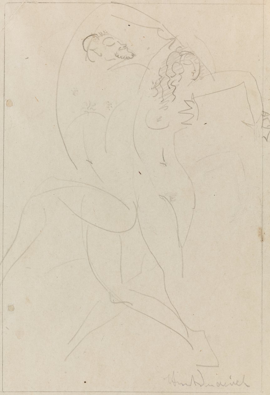 Nymfa a satyr, asi 1915 (Grafit na papíře) od Wilhelm Hunt Diederich