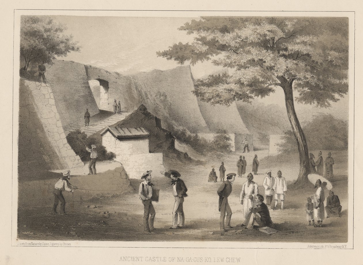 Starověký hrad Na-Ga-Cus-Ko, Lew Chew, 1855 od Wilhelm Joseph Heine