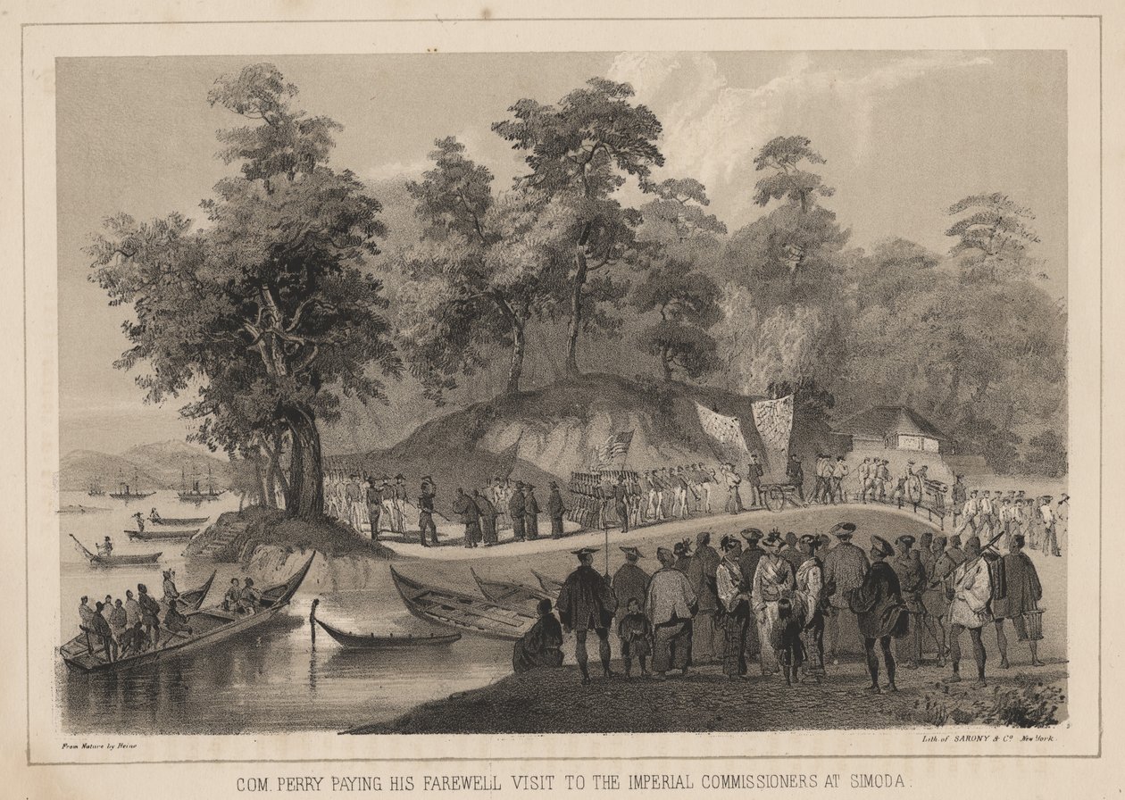 Com. Perry na rozlučkové návštěvě u císařských komisařů v Simoda, 1855 od Wilhelm Joseph Heine