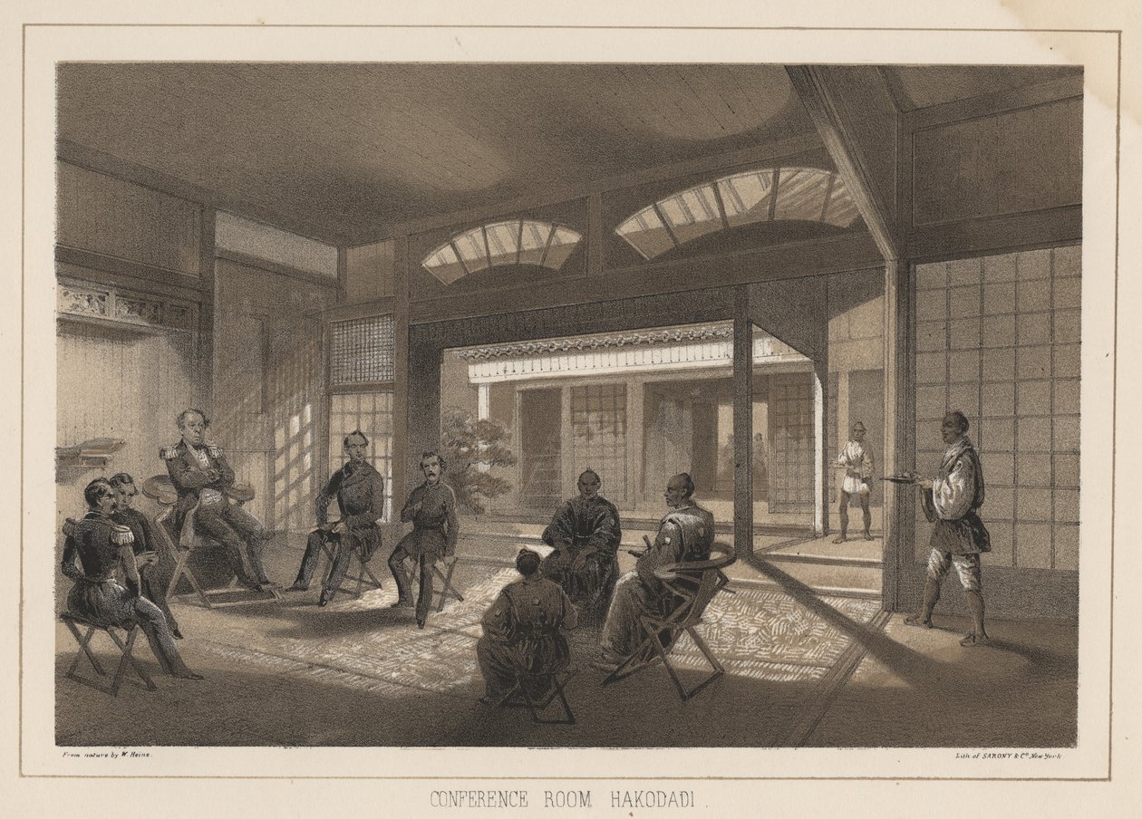 Konferenční místnost, Hakodadi, 1855 od Wilhelm Joseph Heine