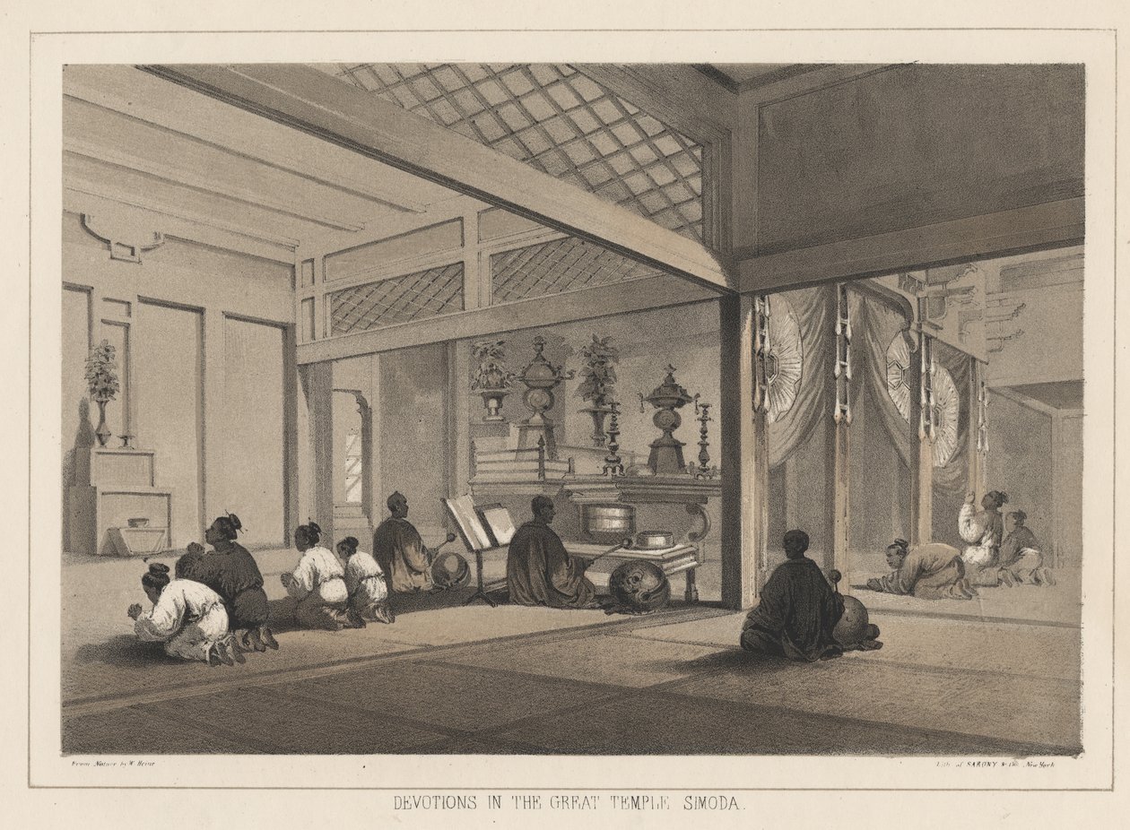 Pobožnosti ve Velkém chrámu, Simoda, 1855 od Wilhelm Joseph Heine