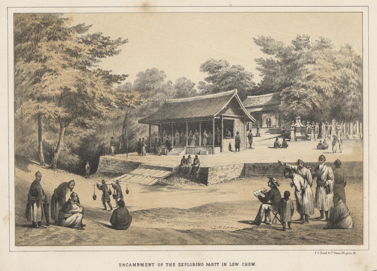 Tábořiště průzkumné skupiny v Lew Chew, 1855 od Wilhelm Joseph Heine