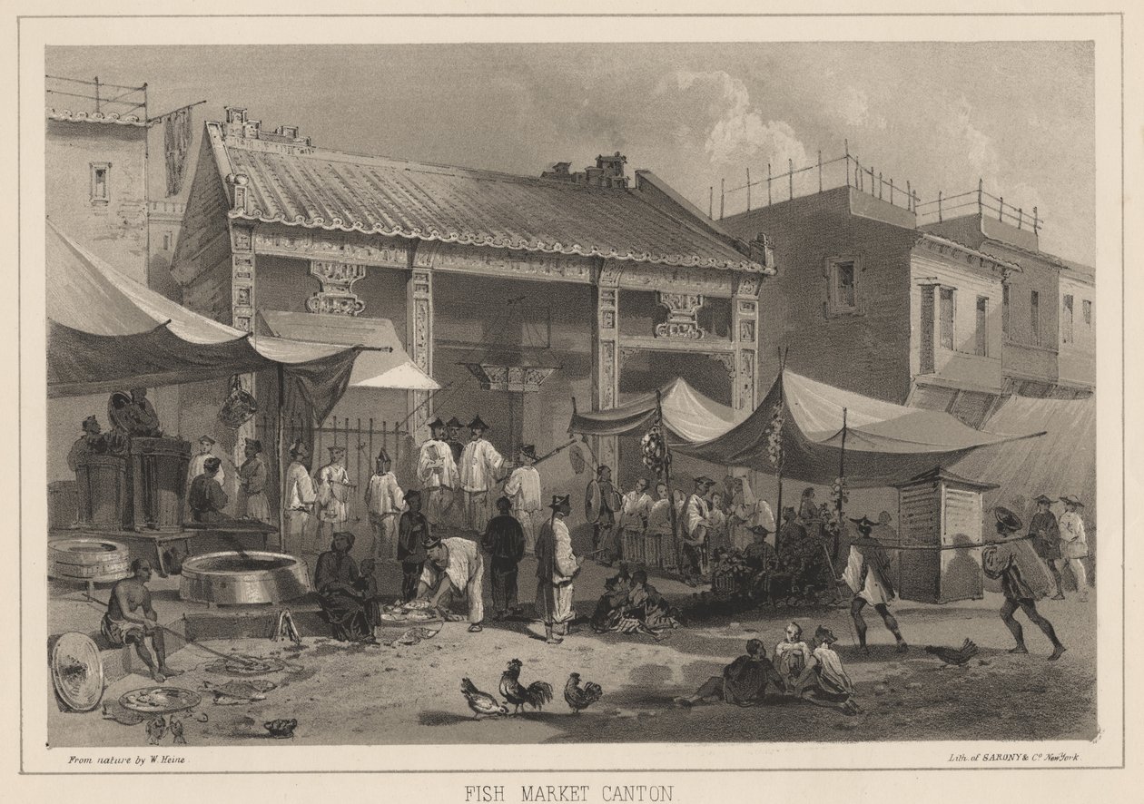 Rybí trh v Kantonu, 1855 od Wilhelm Joseph Heine