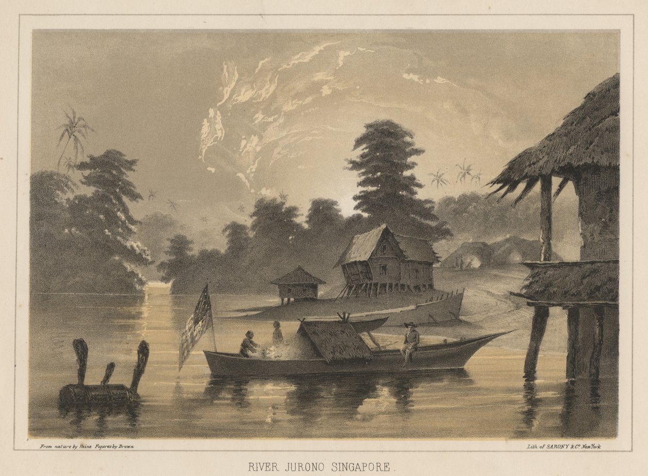 Řeka Jurono, Singapur, 1855 od Wilhelm Joseph Heine