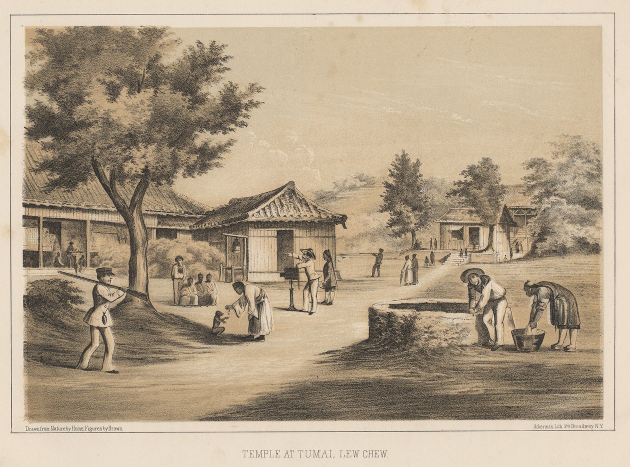 Chrám v Tumai, Lew Chew, 1855 od Wilhelm Joseph Heine