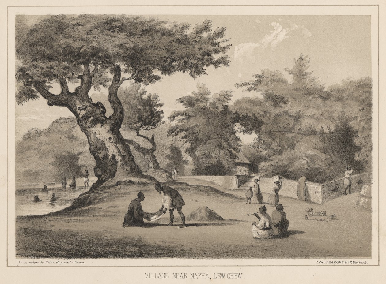 Vesnice poblíž Napha, Lew Chew, 1855 od Wilhelm Joseph Heine