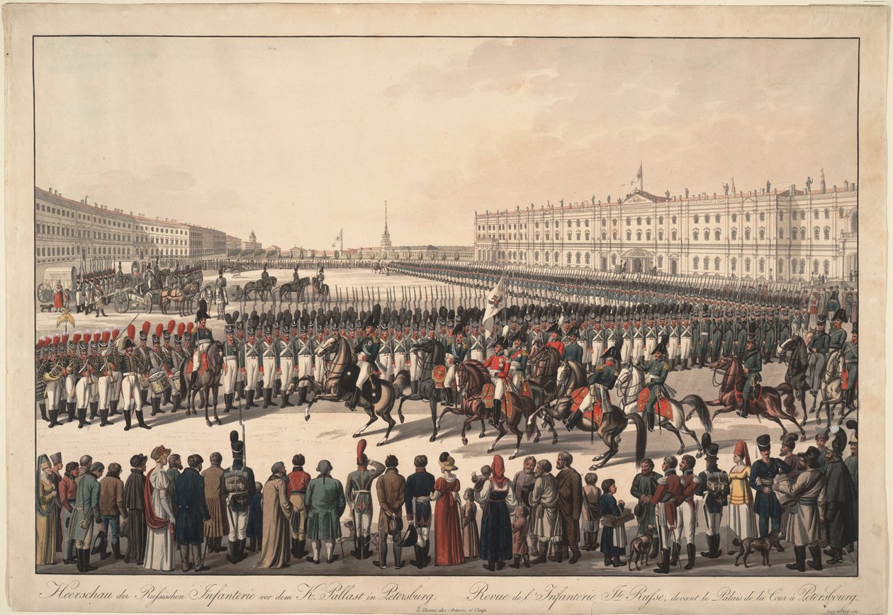 Recenze ruské pěchoty na Palácovém náměstí v Petrohradě, 1809-1813 od Wilhelm Kobell Ritter von