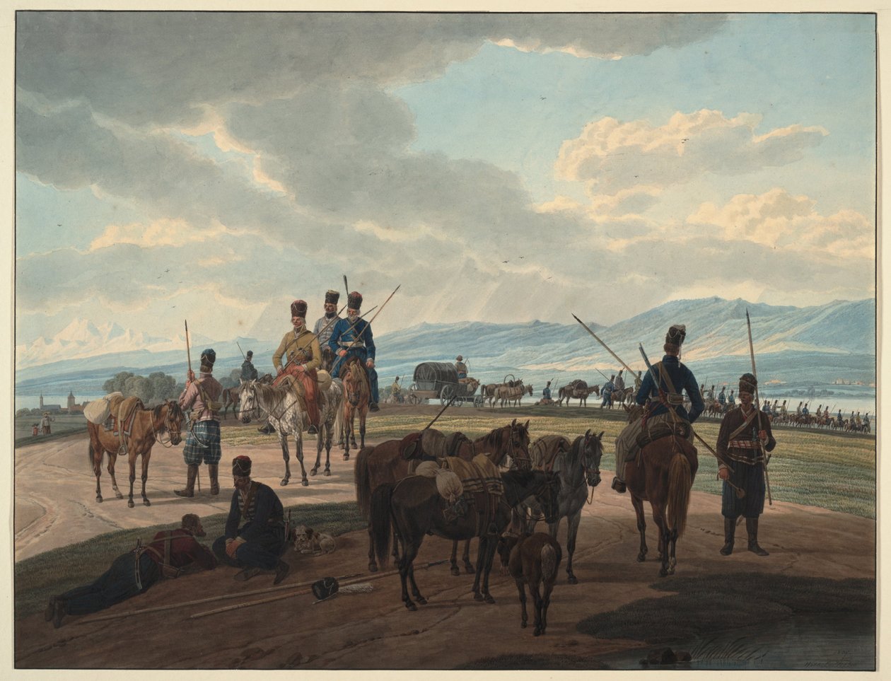 Ruští kozáci na pochodu, 1804 od Wilhelm Kobell Ritter von