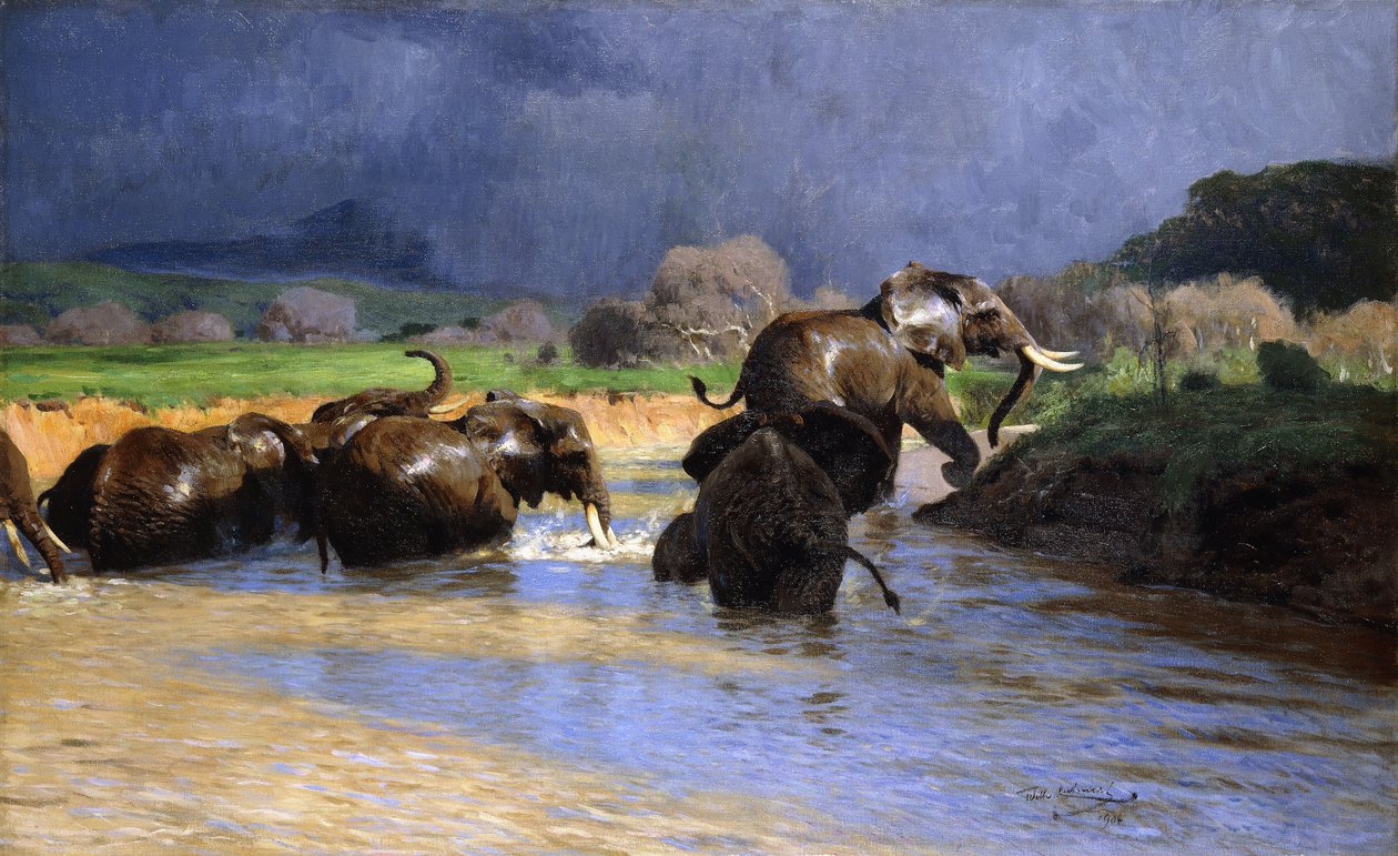 Koupání slonů; Koupání slonů, 1908 od Wilhelm Kuhnert