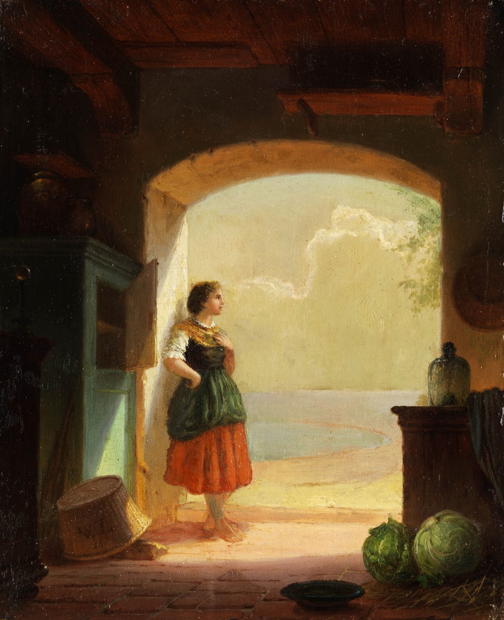 Mladá dívka u vchodu do brány. Rozměr 22,5 x 19 cm od Wilhelm Lichtenheld