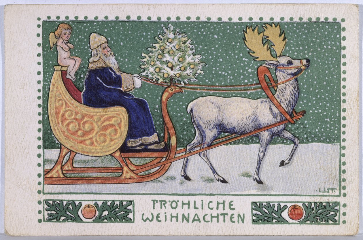 Pohlednice zobrazující Ježíška na saních, kolem roku 1910 od Wilhelm List