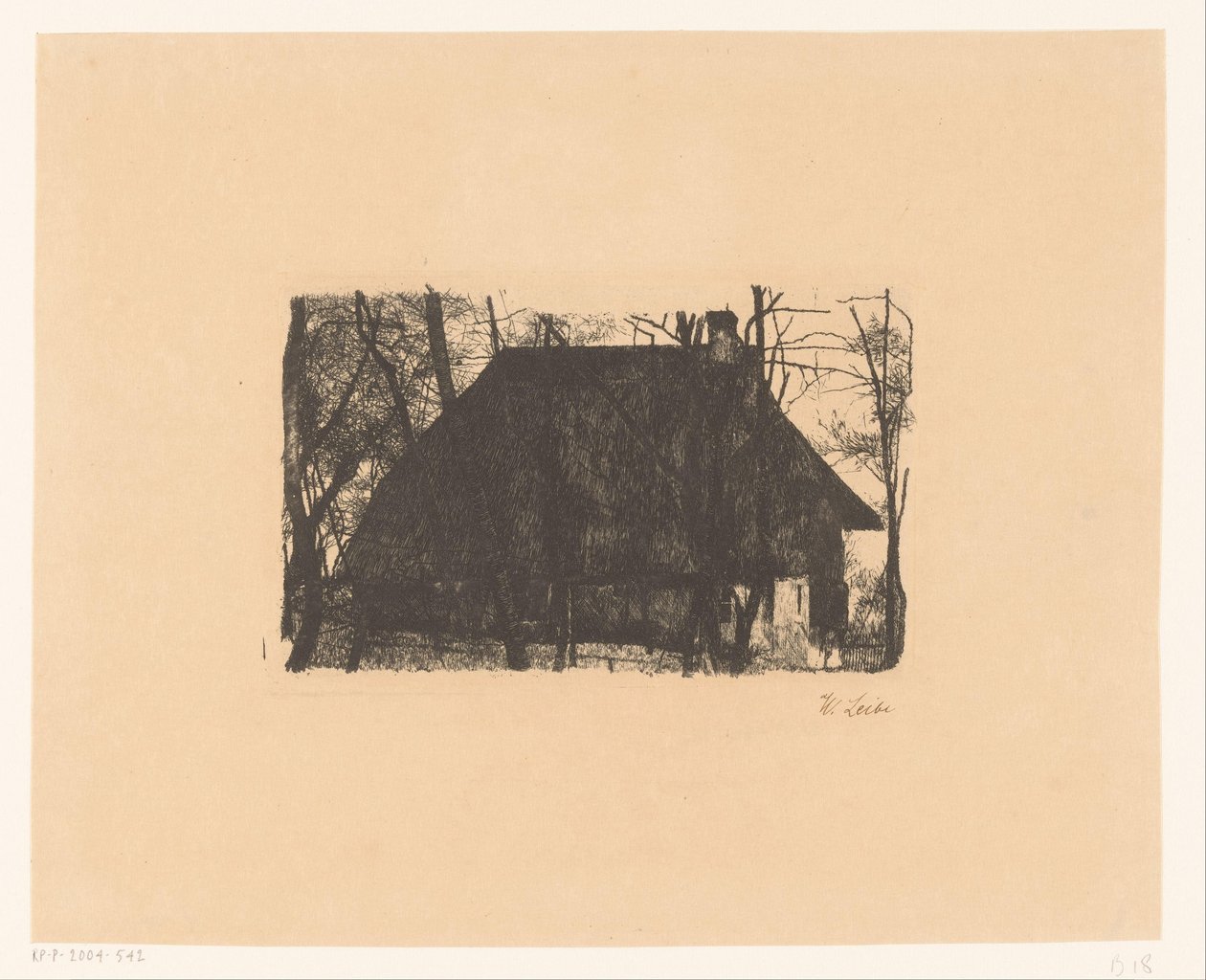 Farma mezi holými stromy od Wilhelm Maria Hubertus Leibl (signed by artist)