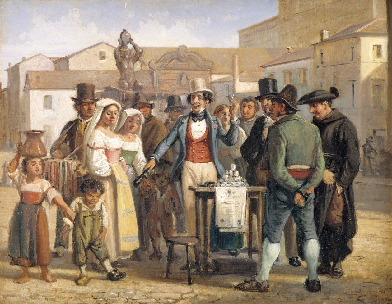 Šarlatán prodávající Blacking na náměstí Piazza Barberini v Římě od Wilhelm Marstrand
