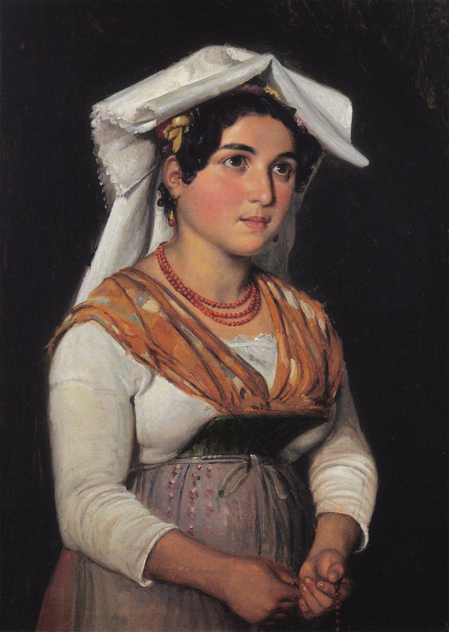 Mladá stojící Italka s růžencem v ruce od Wilhelm Marstrand