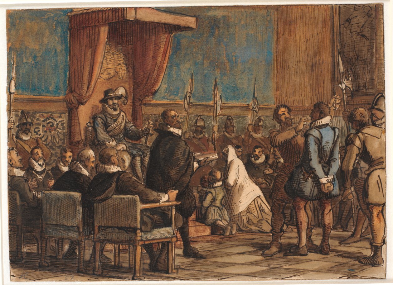 Chr. 4. nechá popravčího převzít velení a meč od padělatele Christophera Rosenkrantze od Wilhelm Marstrand
