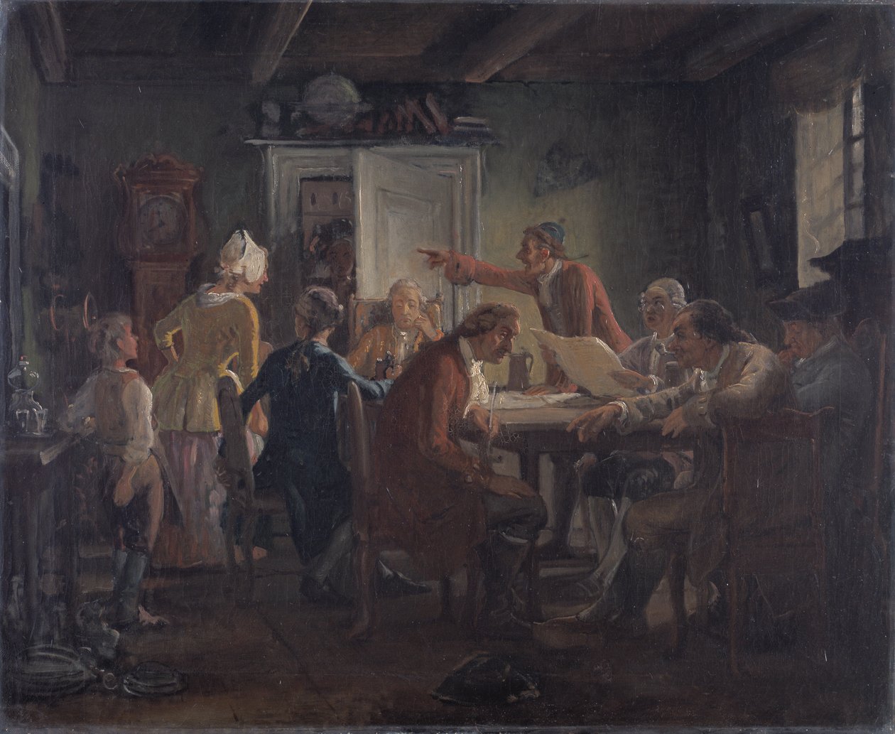Collegium Politicum. Z filmu Ludvig Holberg The Political Tinker, dějství I, scéna 2. od Wilhelm Marstrand